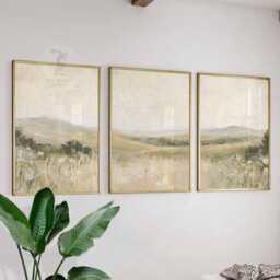 Set Of 3 Neutral Landscape Prints, Rustic Wall Art, Autumn Lake Triptych, Watercolor Nature Print, Earth Tone Decor, Prints - thumbnail 1