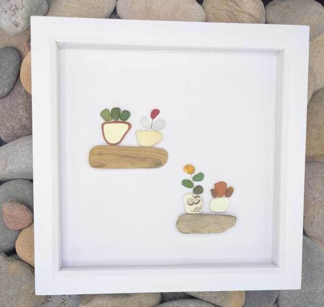 Sea Glass Flower Art Coastal Decor, Beach Pottery Picture - image 1
