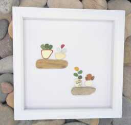 Sea Glass Flower Art Coastal Decor, Beach Pottery Picture - thumbnail 1