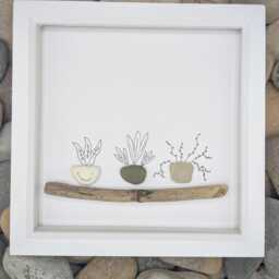 Sea Glass Flower Art Coastal Decor, Beach Pottery Picture - thumbnail 3