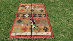 4 X 6 Handmade Kilim Rug, Jute Multi Color Dhurrie Indian Kilim, Large Custom Kilims - thumbnail 1
