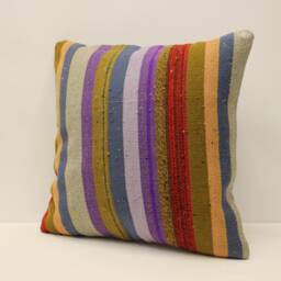 Handmade Turkish Kilim Pillow Cover, Bohemian Throw - 18x18 - thumbnail 3
