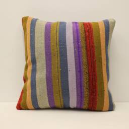 Handmade Turkish Kilim Pillow Cover, Bohemian Throw - 18x18 - thumbnail 1