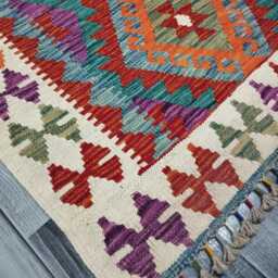 Tribal Kilim Rug, Handmade Artisan Afghan Turkish Scandinavian Navajo Bohemian Flatweave Wool Rug 138x90 cm - thumbnail 3
