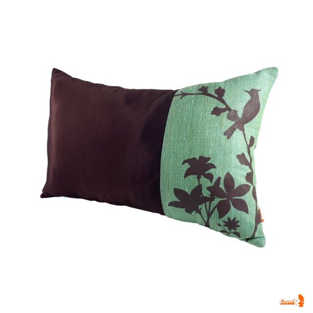 Silver Tree Green Cardinal Throw Pillow Brown Silk Accent - image 1