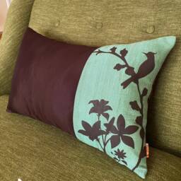 Silver Tree Green Cardinal Throw Pillow Brown Silk Accent - thumbnail 2