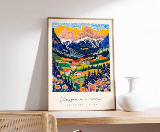 Dolomites Italy Travel Poster Alpine Mountain Art - image 1