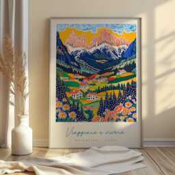 Dolomites Italy Travel Poster Alpine Mountain Art - thumbnail 3