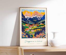 Dolomites Italy Travel Poster Alpine Mountain Art - thumbnail 1