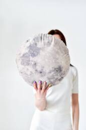 Full Moon Pillow Silver Velvet Lunar Decor - 14.6 - thumbnail 1