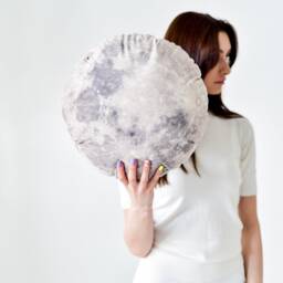 Full Moon Pillow Silver Velvet Lunar Decor - 14.6 - thumbnail 3
