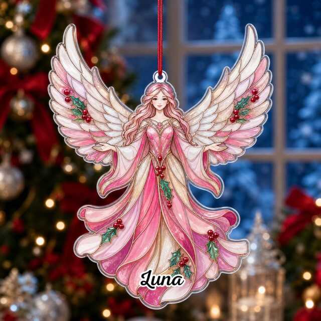 Custom Name Angel Wings Ornament, Christmas Tree Car Hanging Decor, Flat 2D Ornament Acrylic Wooden, Guardian Keepsake Gift 2026 - image 1