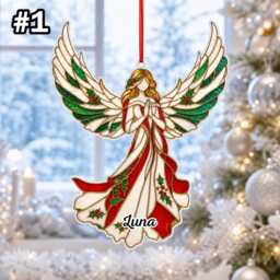 Custom Name Angel Wings Ornament, Christmas Tree Car Hanging Decor, Flat 2D Ornament Acrylic Wooden, Guardian Keepsake Gift 2026 - thumbnail 3