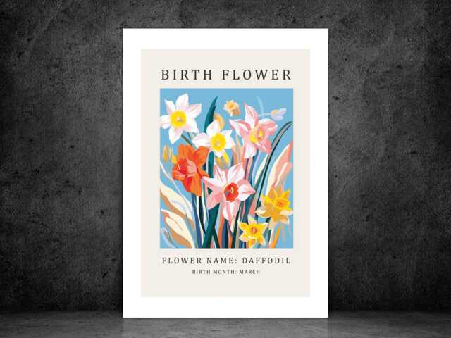 Birth Flower Print March Daffodil - Birthday Month Poster Botanical Wall Art Gift Idea A5 A4 A3 Framed Or Unframed - image 1