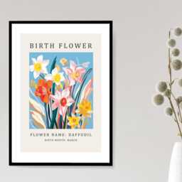Birth Flower Print March Daffodil - Birthday Month Poster Botanical Wall Art Gift Idea A5 A4 A3 Framed Or Unframed - thumbnail 2