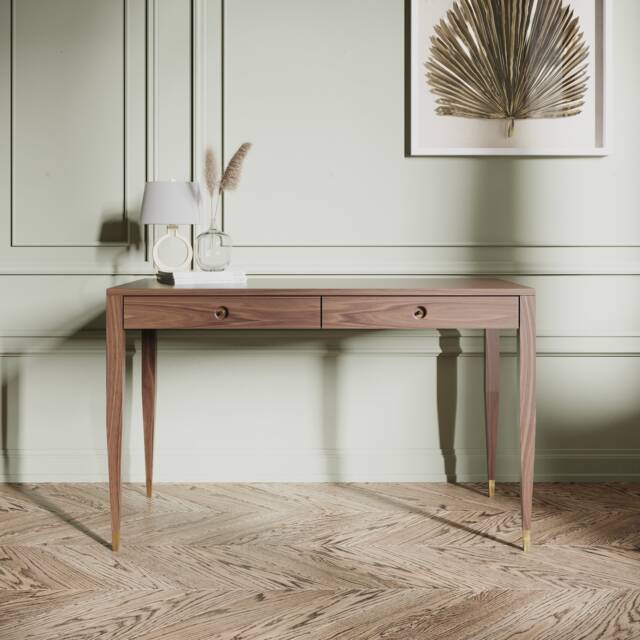 Mid Century Modern Walnut Desk With Brass Accents - image 1