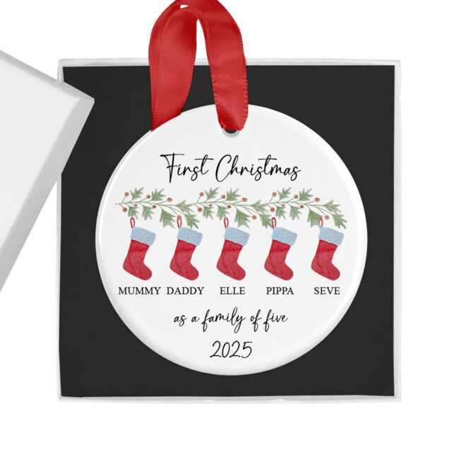 Personalised "First Christmas As A Family Of Five" Bauble By - View #2