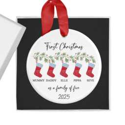 Personalised 2026 First Christmas As A Family Of Five Bauble, Custom 5 Xmas Ornament, New Baby Gift, Keepsake, Parents - thumbnail 2