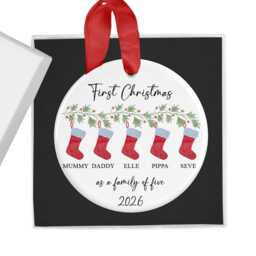 Personalised 2026 First Christmas As A Family Of Five Bauble, Custom 5 Xmas Ornament, New Baby Gift, Keepsake, Parents - thumbnail 1