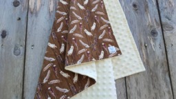 Rustic Feather Baby Blanket - Cotton & Ivory Minky, Shower Gift - thumbnail 1