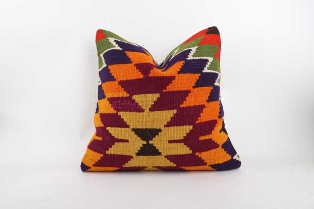 Handwoven Wool Kilim Pillow, Bohemian Anatolian Design - 20''x20'' - image 1