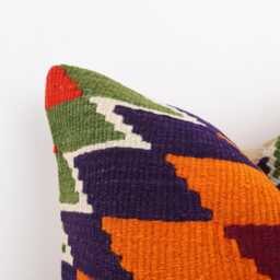 Handwoven Wool Kilim Pillow, Bohemian Anatolian Design - 20''x20'' - thumbnail 2