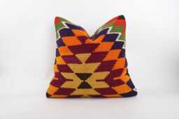 Handwoven Wool Kilim Pillow, Bohemian Anatolian Design - 20''x20''