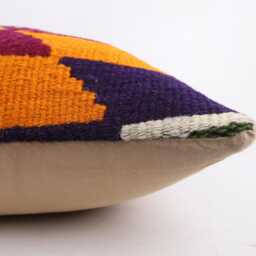 Handwoven Wool Kilim Pillow, Bohemian Anatolian Design - 20''x20'' - thumbnail 4
