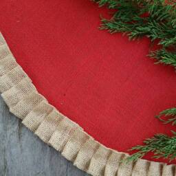 Burlap Ruffle Tree Skirt Natural Christmas Red Rustic Ruffed Farmhouse - thumbnail 4