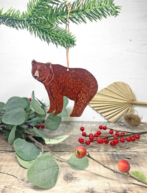 Bear Christmas Tree Decoration, Wooden Christmas Tree Decoration, Bear Decor, Ornament, Bauble, Gift - image 1