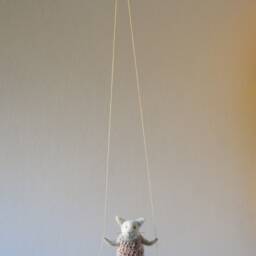 Cat On Swing , Gray Needle Felted Cat, Nursery Decoration, Baby Crib Mobile, Toy, Mobile - thumbnail 3