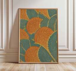 Abstract Botanical Wall Art - Modern Nature Poster Orange & Teal Leaf Print Contemporary Textured Artwork Decor