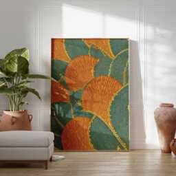 Abstract Botanical Wall Art - Modern Nature Poster Orange & Teal Leaf Print Contemporary Textured Artwork Decor - thumbnail 2