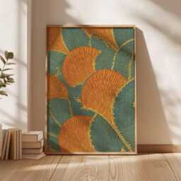 Abstract Botanical Wall Art - Modern Nature Poster Orange & Teal Leaf Print Contemporary Textured Artwork Decor - thumbnail 4