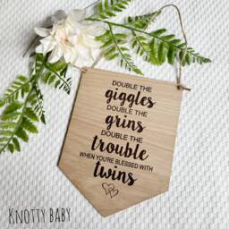 Handmade, Laser Engraved Twins Quote Sign, Wall Art, Gift, Quote, Newborn Gift - thumbnail 1