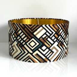 Handmade By Order Luxury Brown Beige Wooden Patterned Velvet Geometric Pattern Drum Lamp Shade Pendant Light All Shapes Available - thumbnail 4