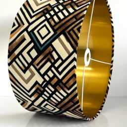 Handmade By Order Luxury Brown Beige Wooden Patterned Velvet Geometric Pattern Drum Lamp Shade Pendant Light All Shapes Available - thumbnail 3