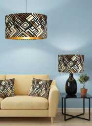 Handmade By Order Luxury Brown Beige Wooden Patterned Velvet Geometric Pattern Drum Lamp Shade Pendant Light All Shapes Available
