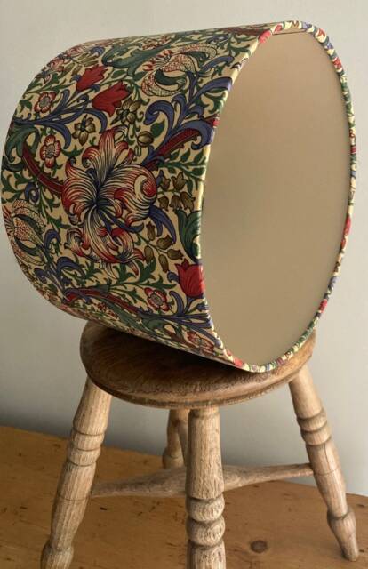 William Morris Golden Lily Biscuit & Indigo Red. Luxury Lamp Shade. Bespoke. Handmade Table Or Pendant Drum Shades in 20cm, 30cm & 40cm - image 1