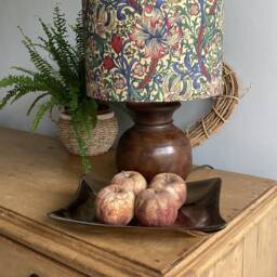 William Morris Golden Lily Biscuit & Indigo Red. Luxury Lamp Shade. Bespoke. Handmade Table Or Pendant Drum Shades in 20cm, 30cm & 40cm - thumbnail 2
