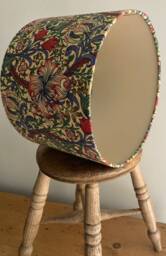 William Morris Golden Lily Biscuit & Indigo Red. Luxury Lamp Shade. Bespoke. Handmade Table Or Pendant Drum Shades in 20cm, 30cm & 40cm - thumbnail 1