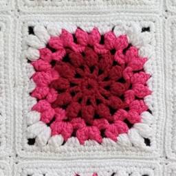 Hand Crocheted Granny Square Baby Blanket Pink & White Acrylic - thumbnail 4