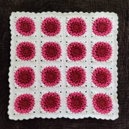 Hand Crocheted Granny Square Baby Blanket Pink & White Acrylic - thumbnail 2