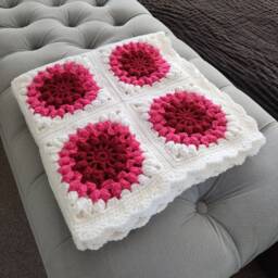 Hand Crocheted Granny Square Baby Blanket Pink & White Acrylic - thumbnail 3