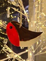 Handmade Fused Glass Robin, Large Christmas Ornament, Tree Decoration Home Decor, Bespoke, Unique, Gorgeous Gift
