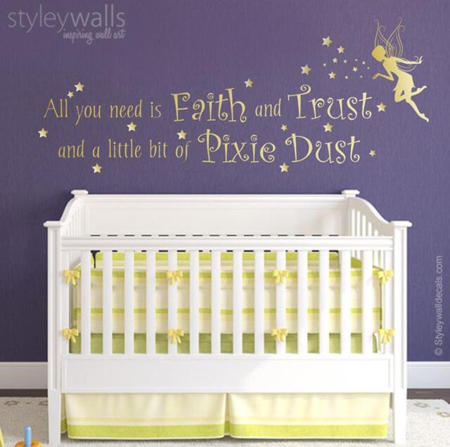 Fairy Wall Decal, All You Need Is Faith Trust & A Little Bit Of Pixie Dust Girls Bedroom Tinkerbell Stars Decal - image 1