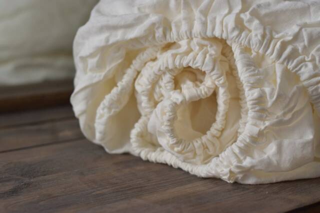 Linen Fitted Sheet in A Antique White Color Queen King Twin 100% Flax Softened Sheet White Linen Bedding - image 1