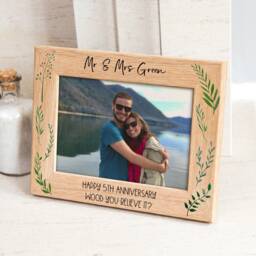 Personalised 5Th Anniversary Oak Picture Frame Botanical Design - Uv639 - thumbnail 3