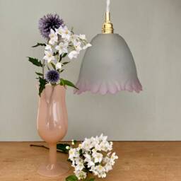 Vintage Tulip Pendant Light in Frosted Glass, Half White, Pink - thumbnail 2