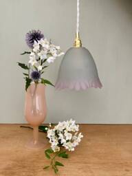 Vintage Tulip Pendant Light in Frosted Glass, Half White, Pink